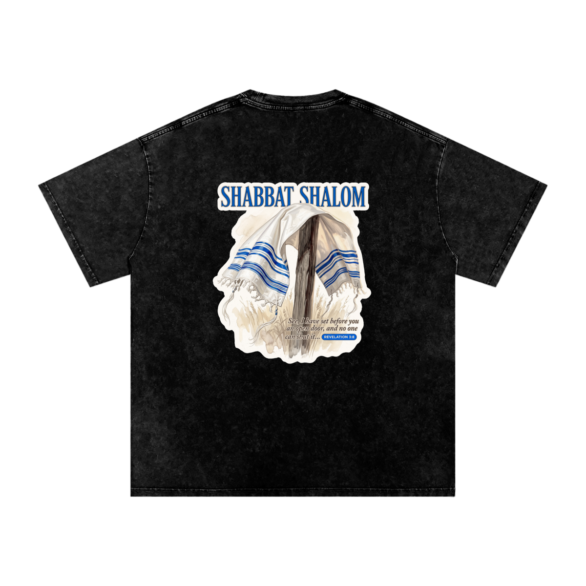 Shabbat Shalom Snow Washed Oversized Cotton T-Shirt