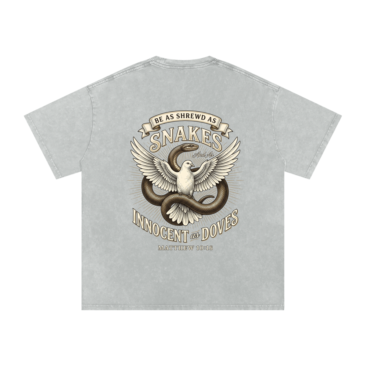 Snakes and Doves Snow Washed Oversized Cotton T-Shirt