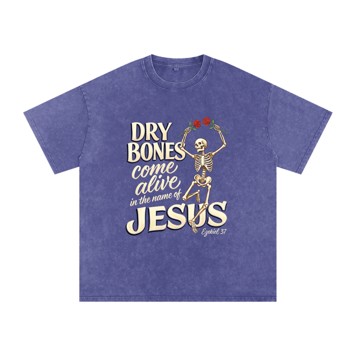 Dry Bones Snow Washed Oversized Cotton T-Shirt