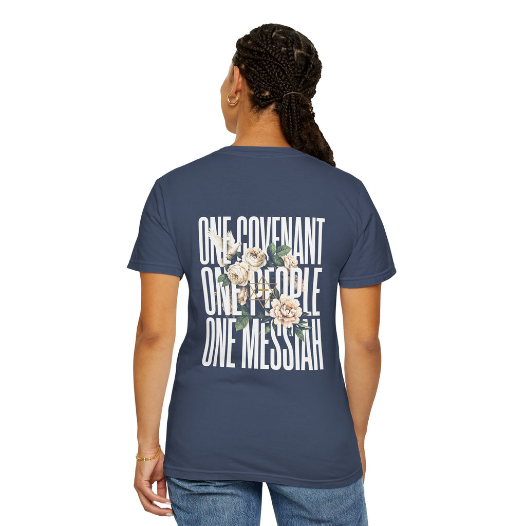 One Covenant One People One Messiah T-Shirt — Christian Cross Floral Tee