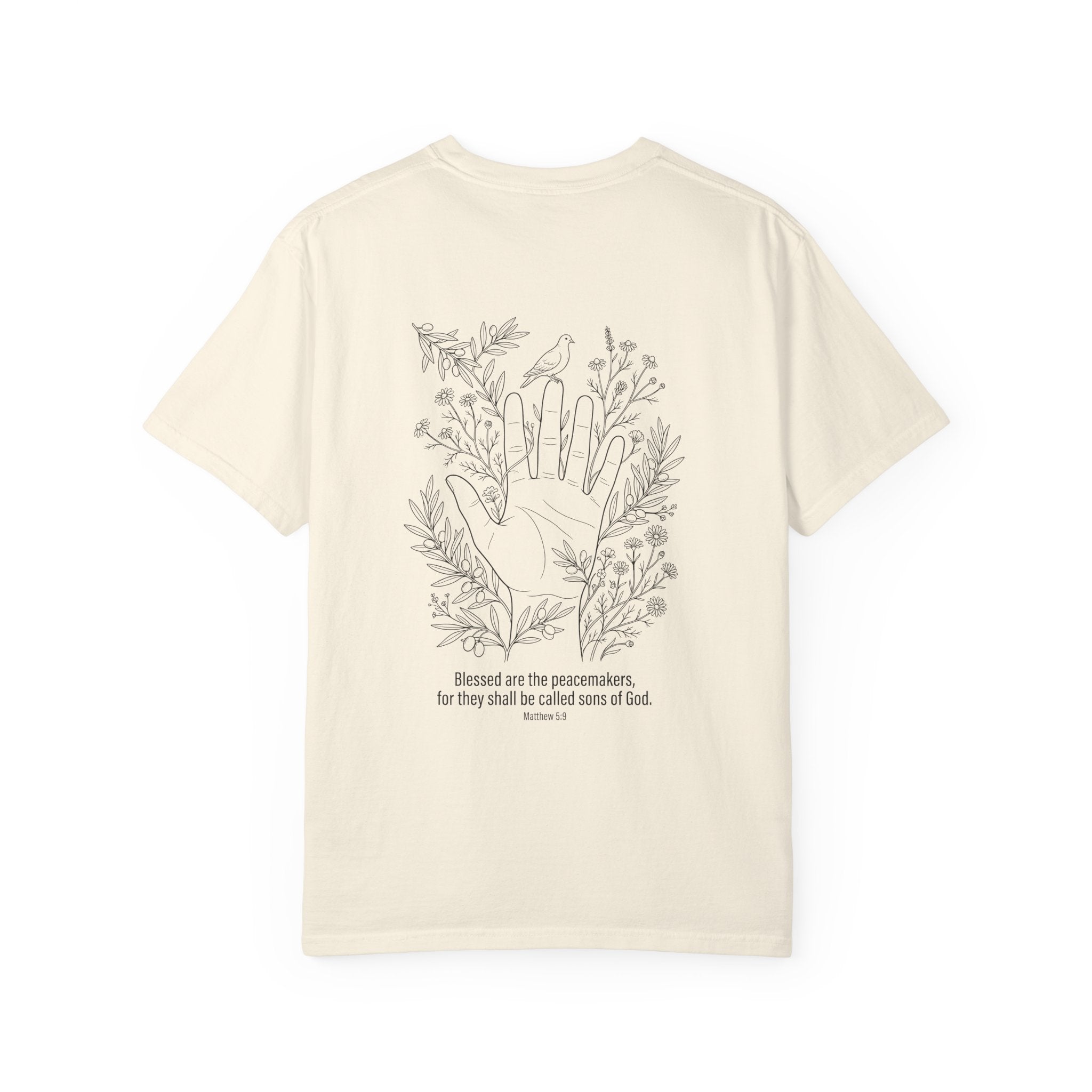 Faith Floral T-Shirt — Three Crosses Front with ‘Blessed are the Peacemakers’ Floral Back