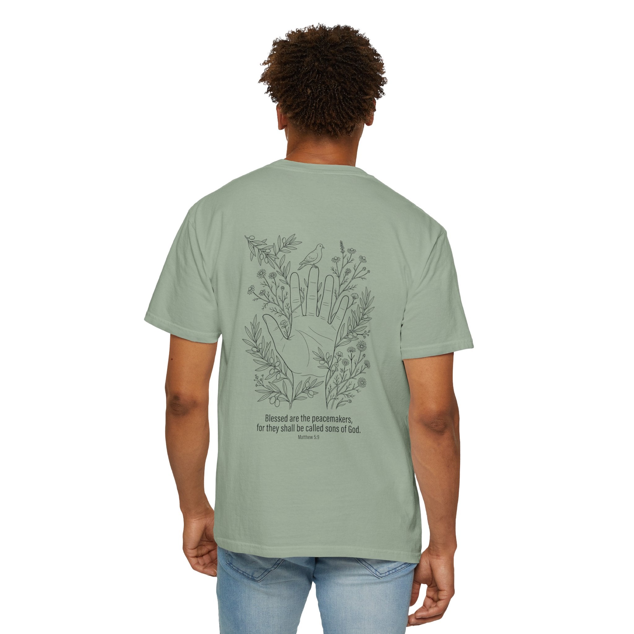 Faith Floral T-Shirt — Three Crosses Front with ‘Blessed are the Peacemakers’ Floral Back