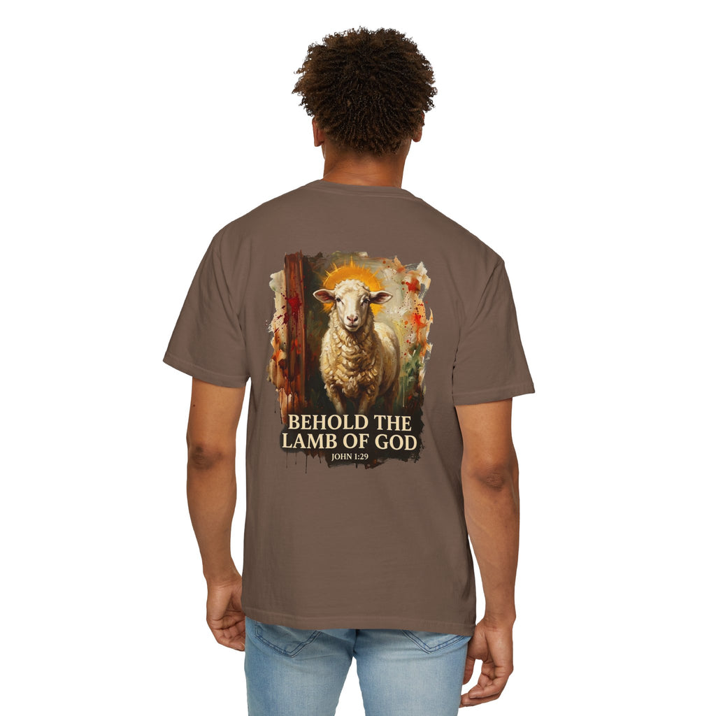 Christian T-Shirt — "Behold the Lamb of God" Graphic Tee with Cross