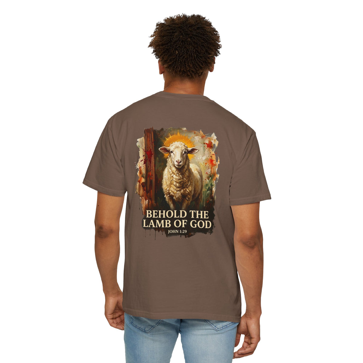 Christian T-Shirt — "Behold the Lamb of God" Graphic Tee with Cross
