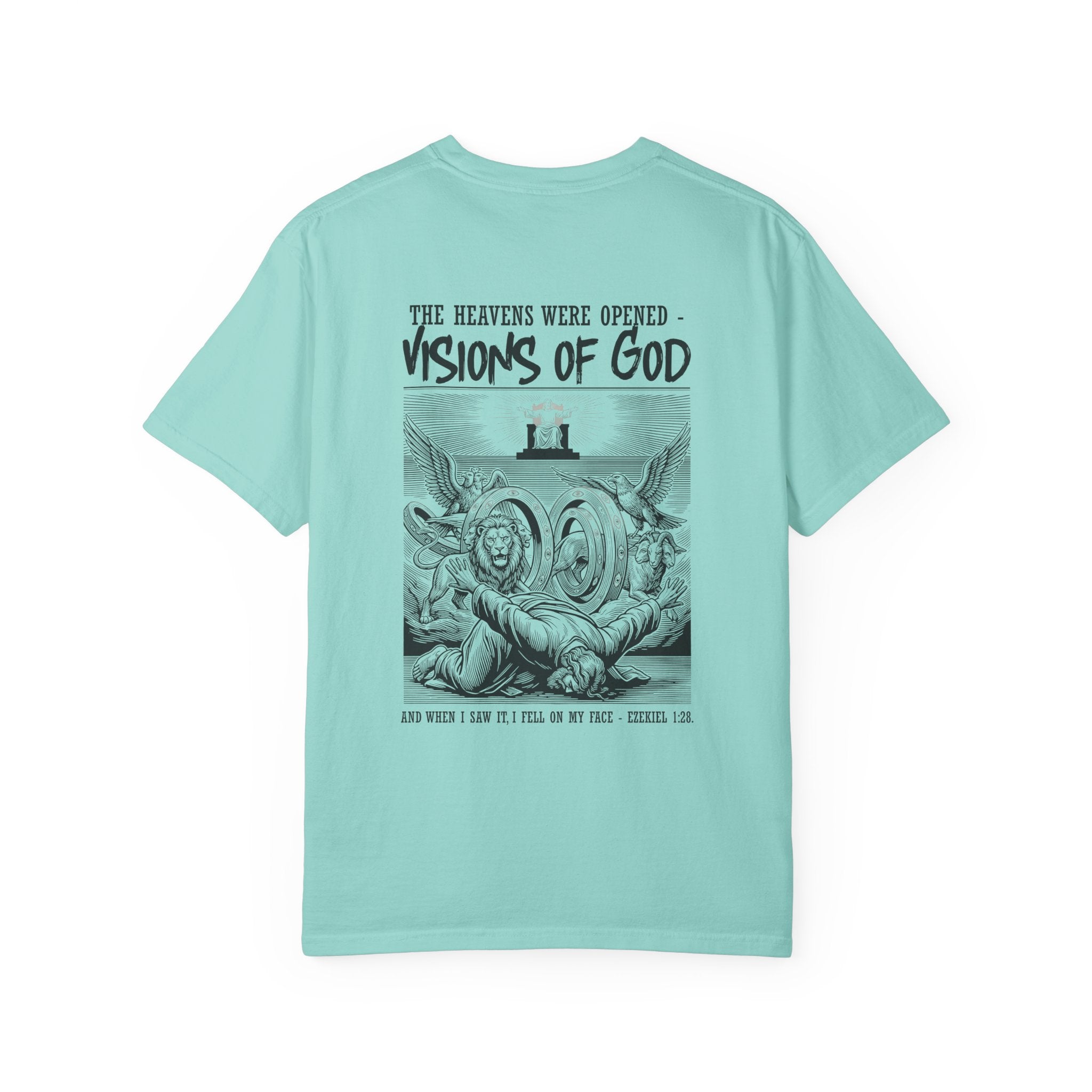 Religious T-Shirt — “Visions of God” Back Print with Small Cross