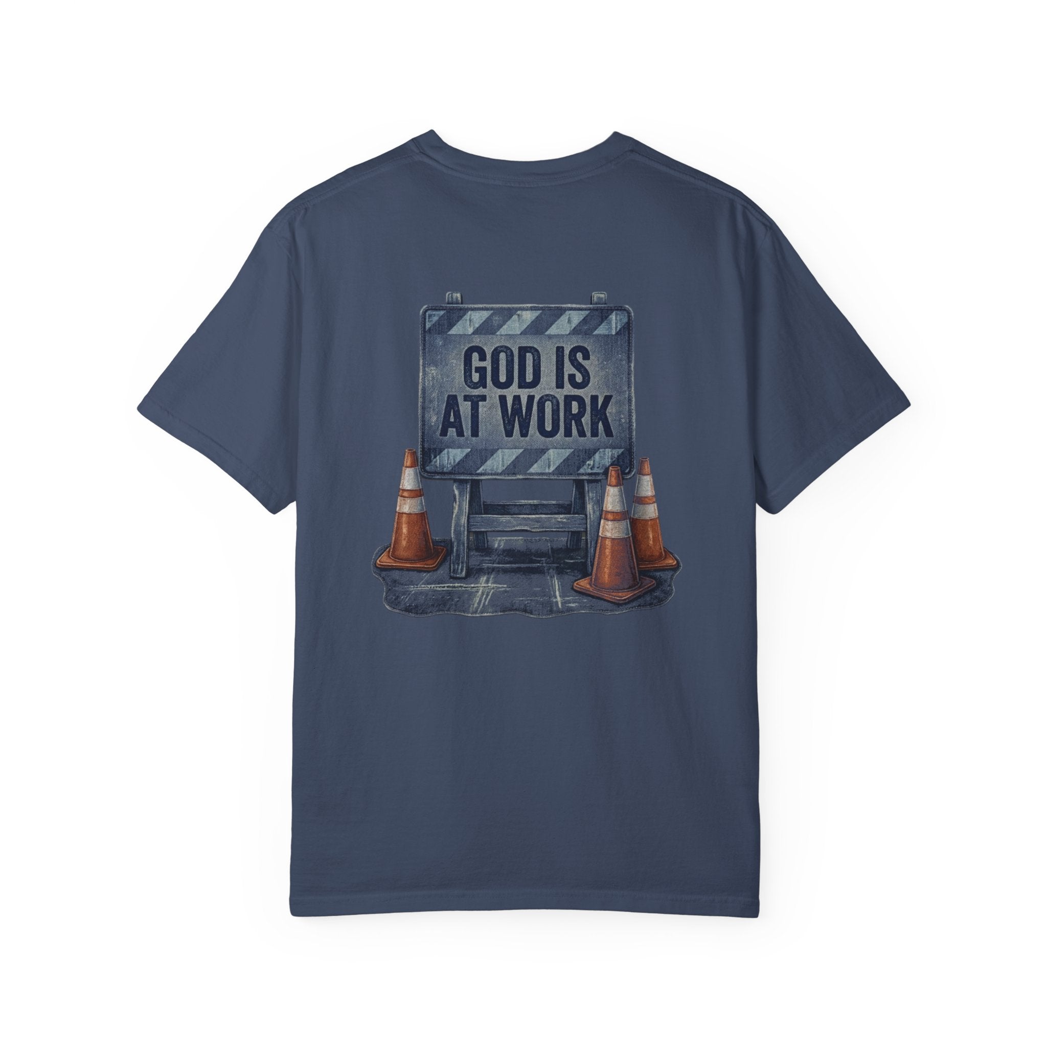 denim god is at work T-shirt | Christian Cross Tee