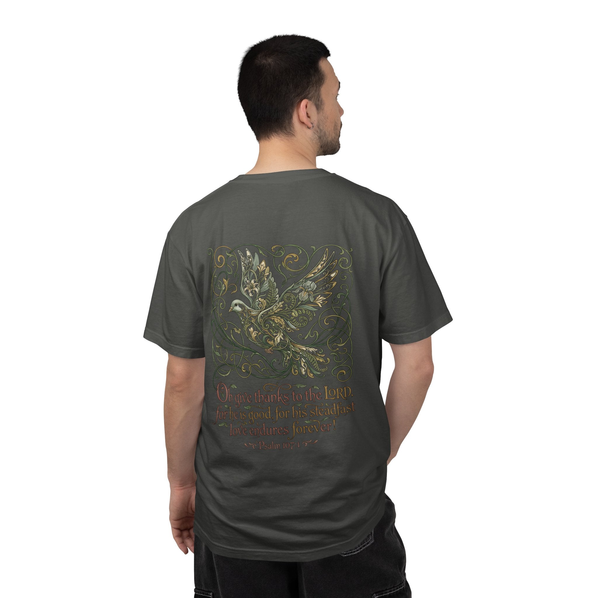 Christian Cross T-Shirt — ‘Give Thanks to the Lord’ Dove Graphic Tee