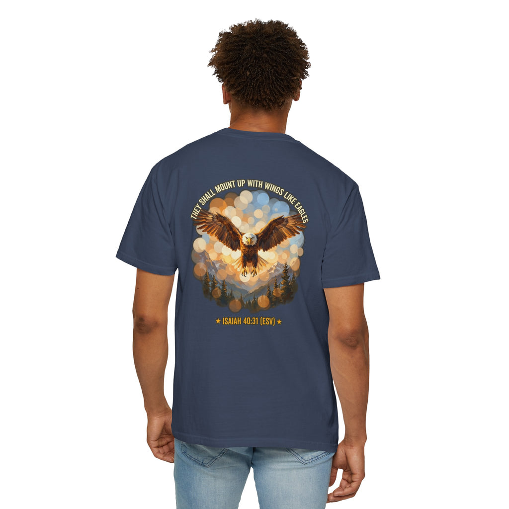 Eagle & Cross Christian T‑Shirt — "They Shall Mount Up with Wings" (Isaiah 40:31)