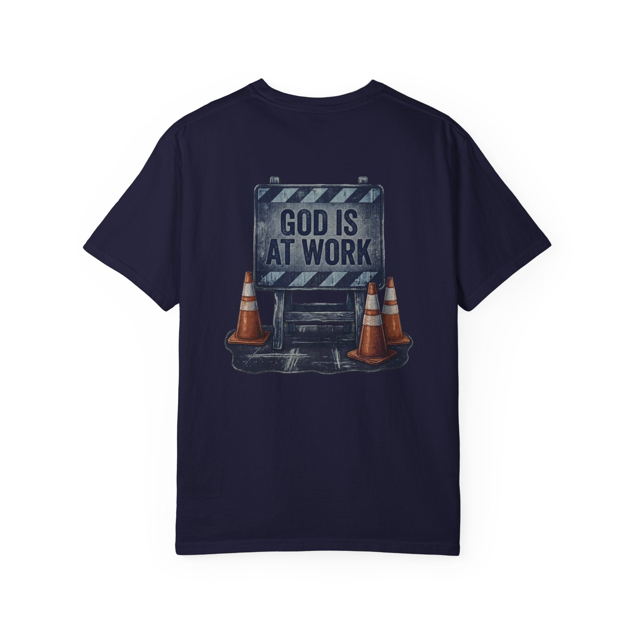 denim god is at work T-shirt | Christian Cross Tee
