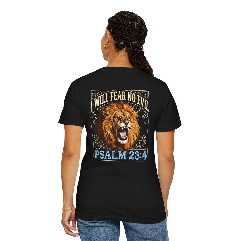 Psalm 23:4 Lion T-Shirt — I Will Fear No Evil Christian Tee