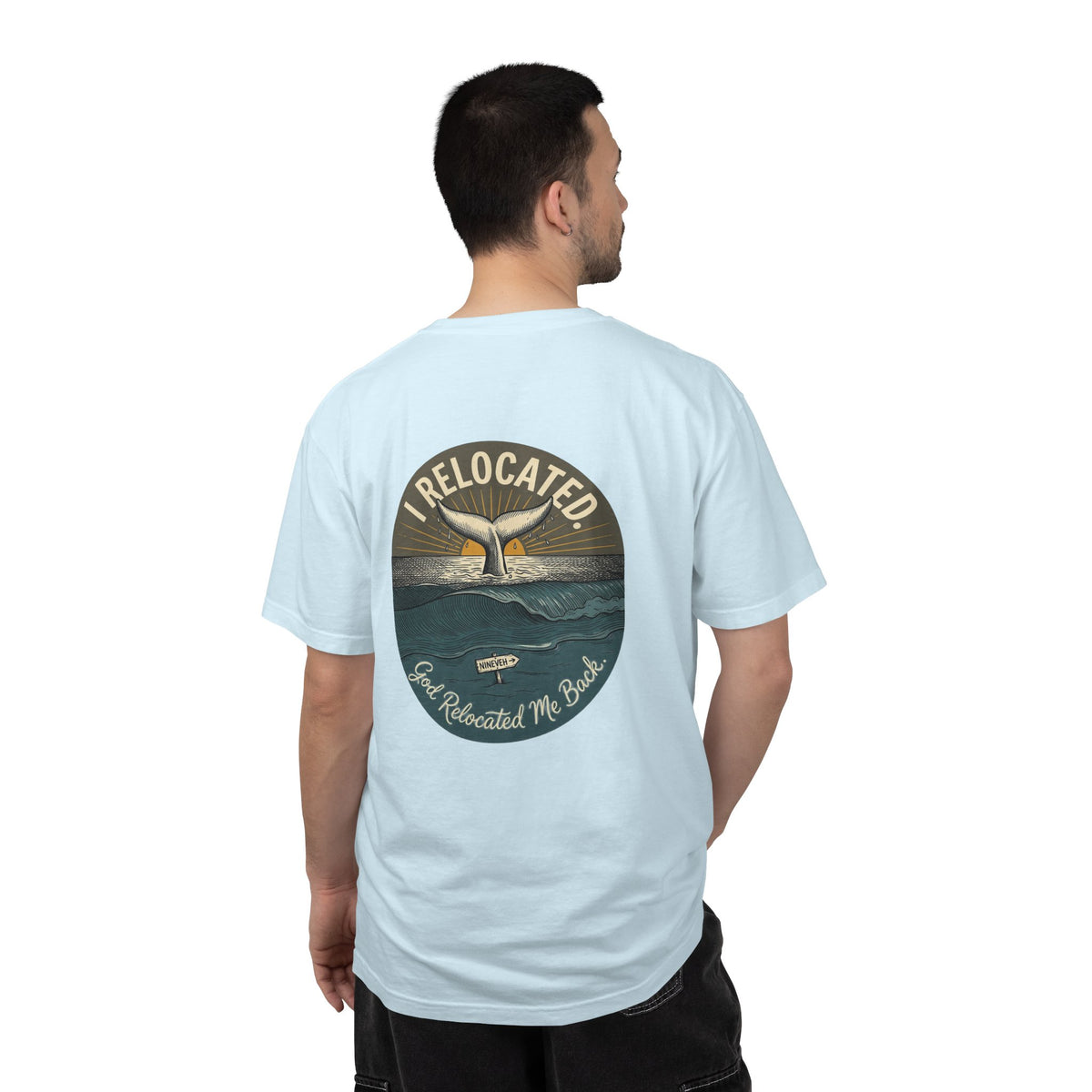 Relocated Whale Tail T-Shirt — “I Relocated” Retro Ocean Graphic Tee