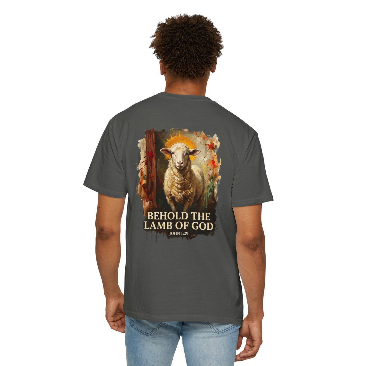 Christian T-Shirt — "Behold the Lamb of God" Graphic Tee with Cross