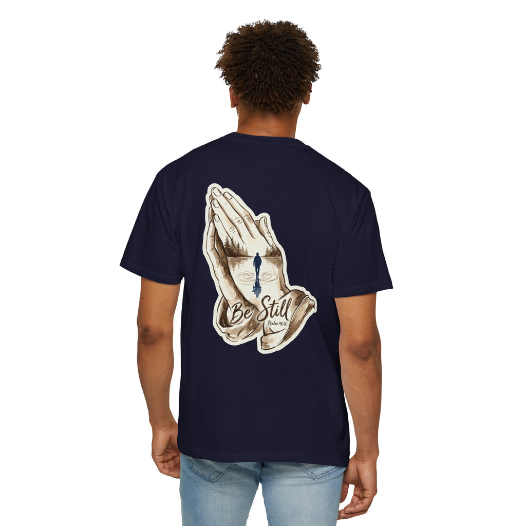 Be Still Prayer T-Shirt — Christian Faith Graphic Tee with Crosses