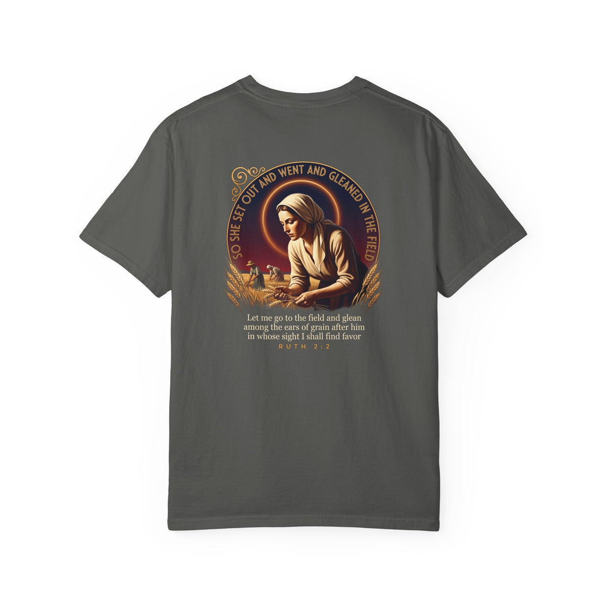 Christian Cross T-Shirt — Ruth Gleaning in the Field — Christian graphic back print