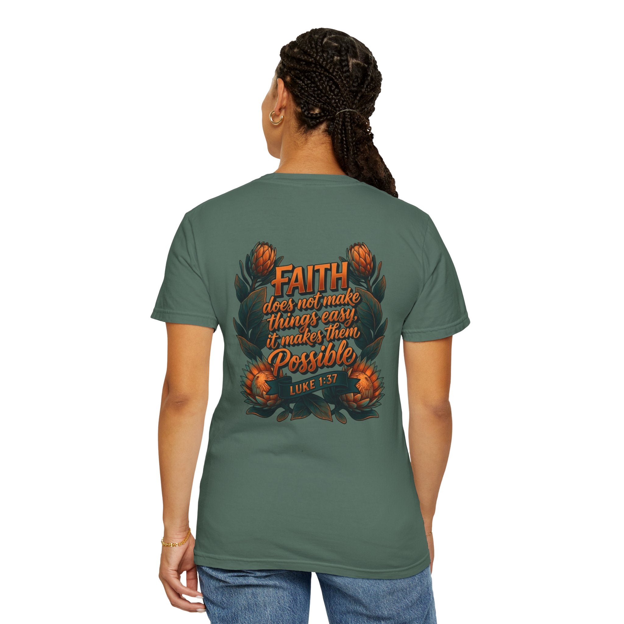 Faith Cross T-Shirt – "Faith Does Not Make Things Easy, It Makes Them Possible" Bible Verse Tee