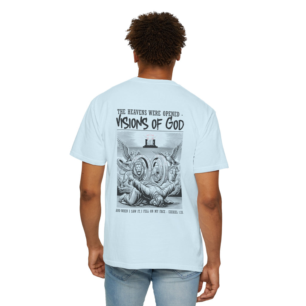 Religious T-Shirt — “Visions of God” Back Print with Small Cross