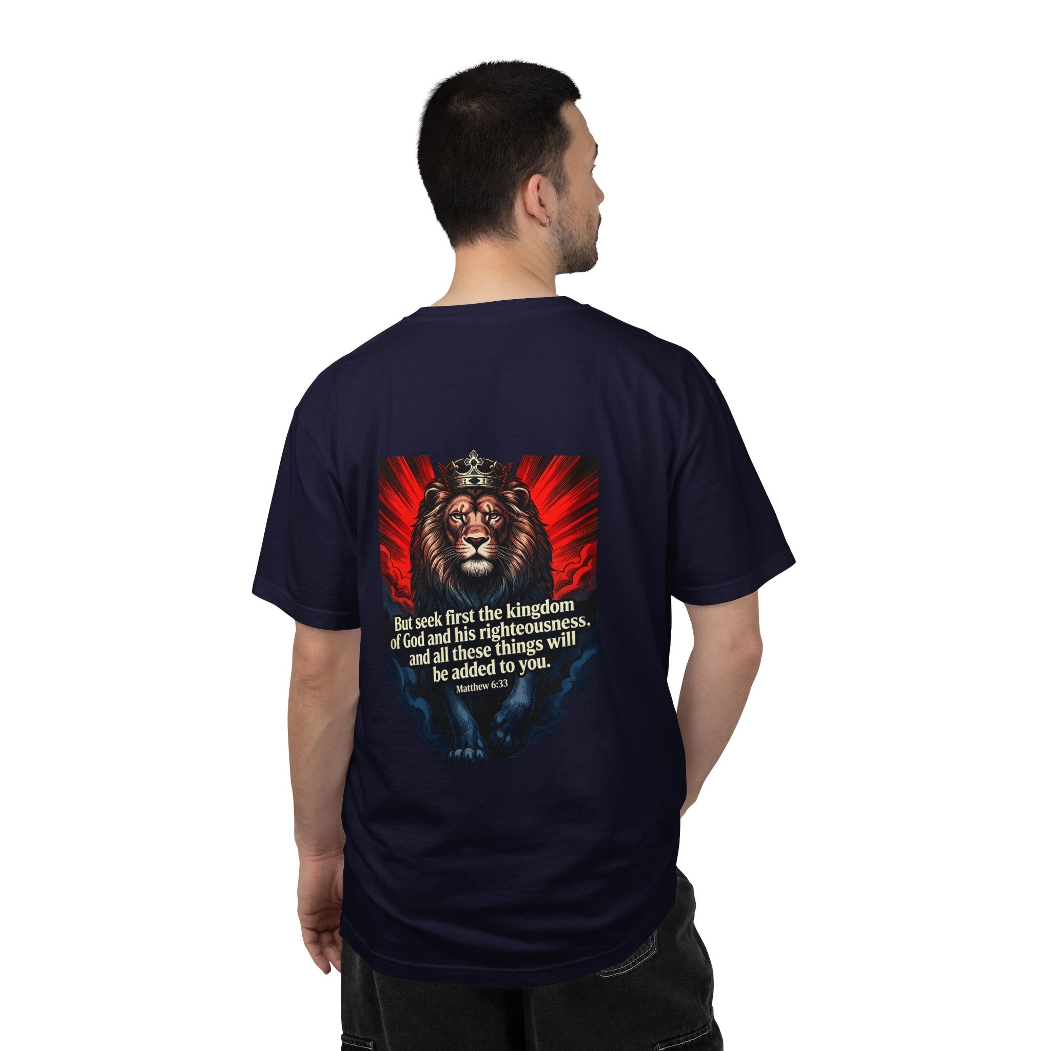 Christian Lion T-Shirt — 'But seek first the kingdom of God' Scripture Tee