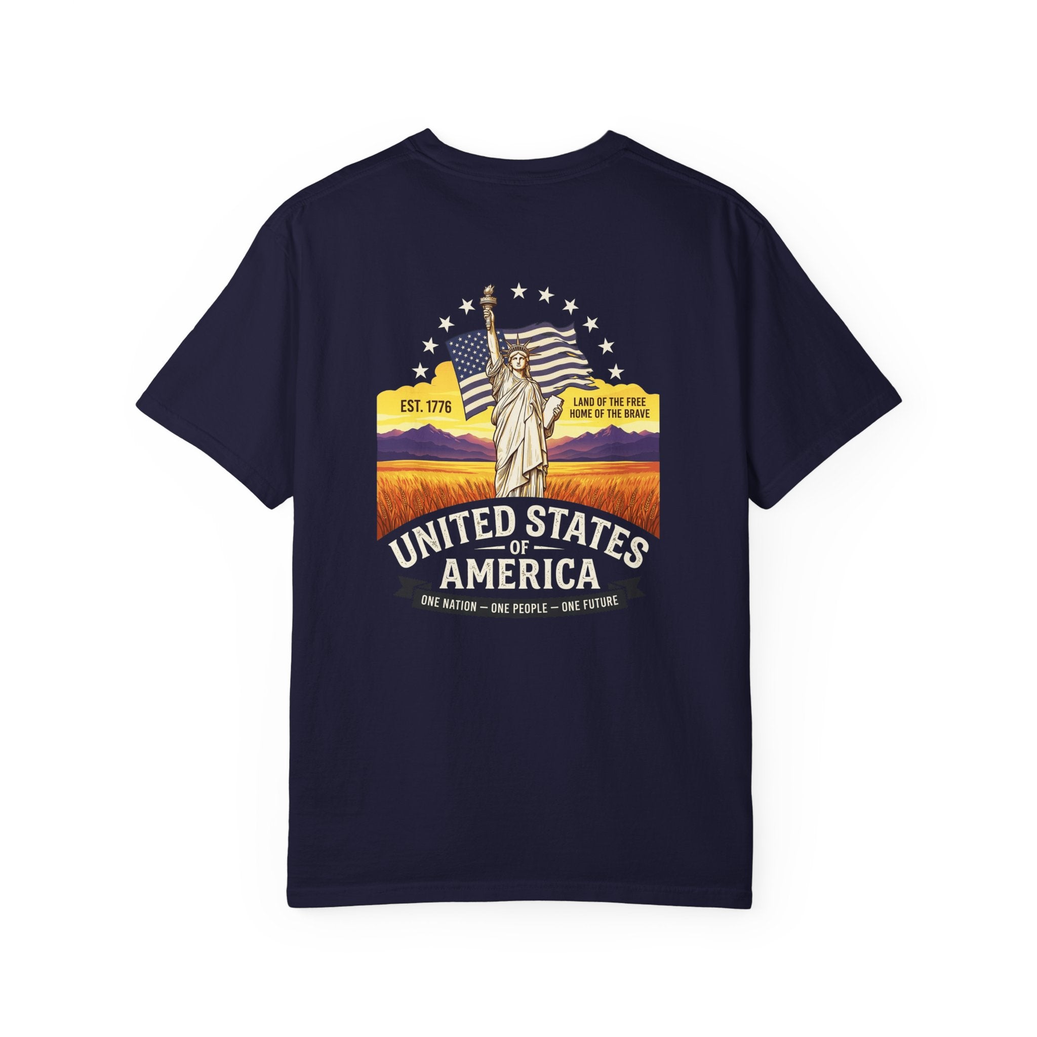 America Graphic T-Shirt — United States Vintage Statue of Liberty Back Print