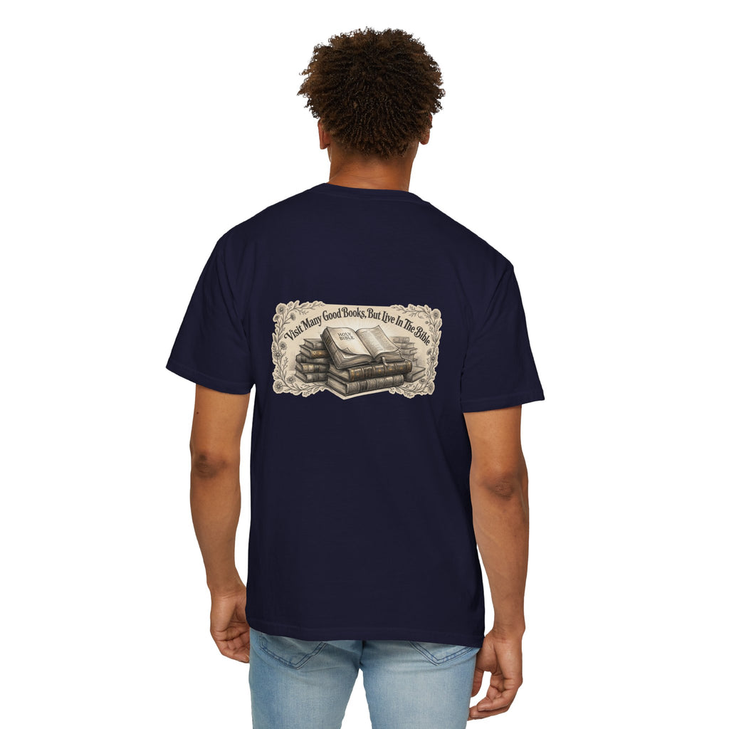 Vintage Stack of Books T-Shirt — "There Are Many Good Books, But This Is The Best"