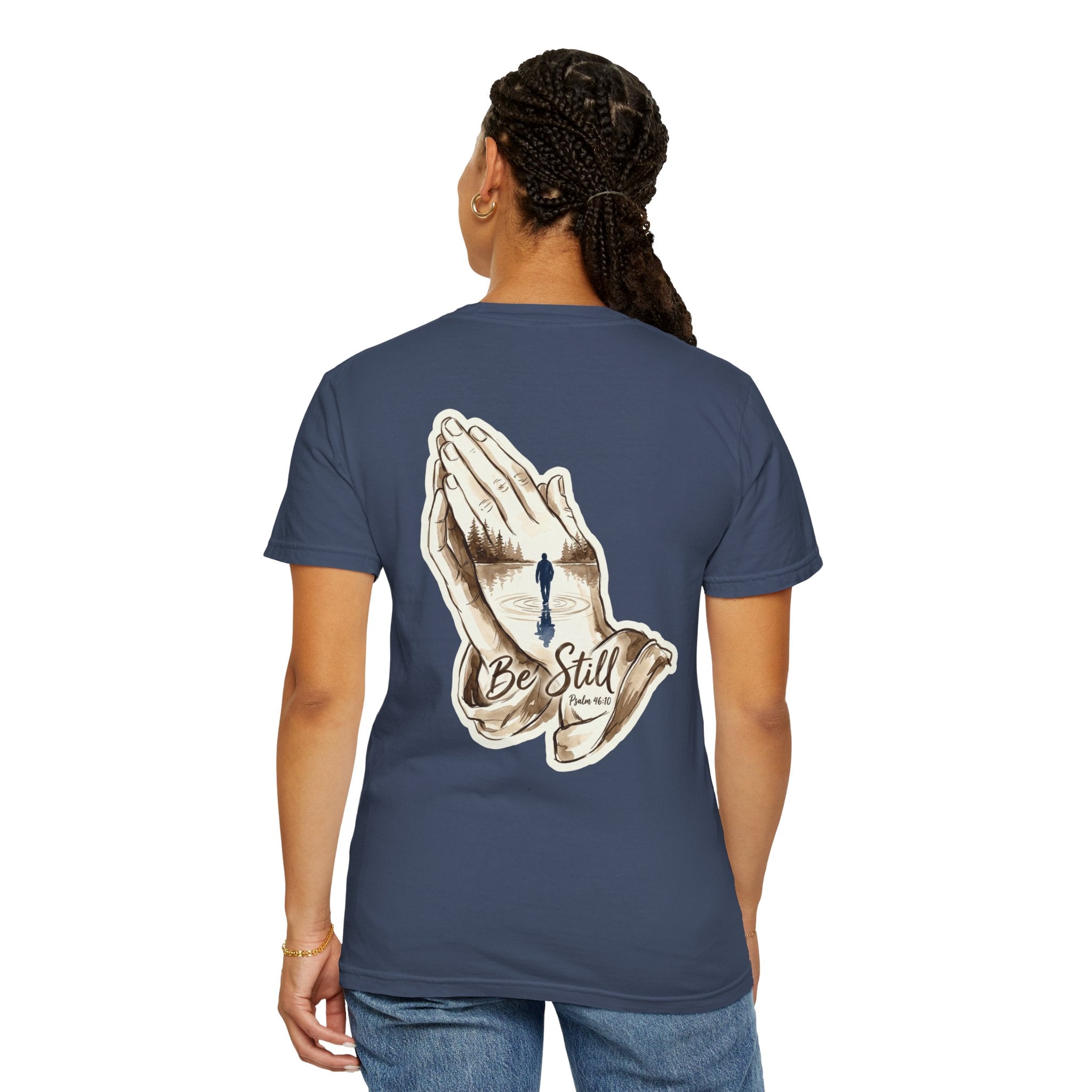 Be Still Prayer T-Shirt — Christian Faith Graphic Tee with Crosses
