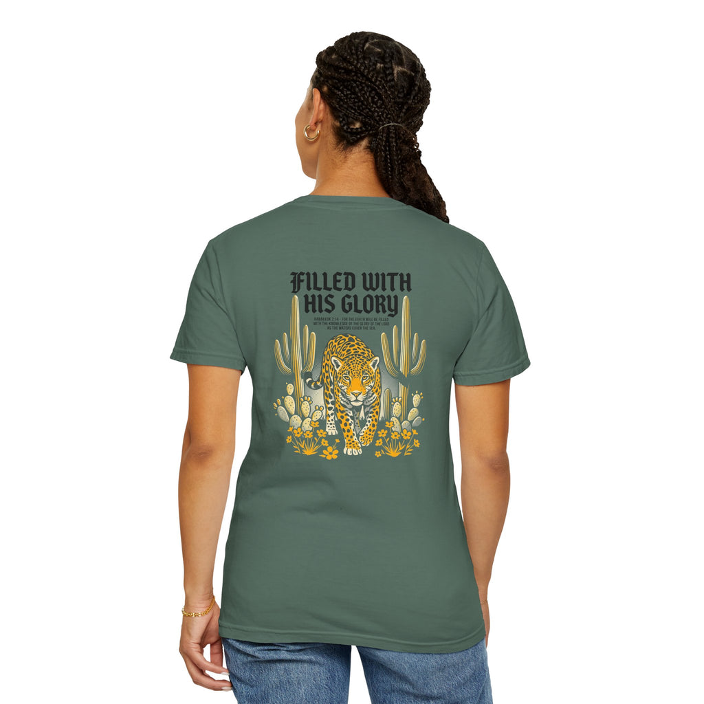Christian Leopard Desert T-Shirt — "Filled With His Glory" Back Print