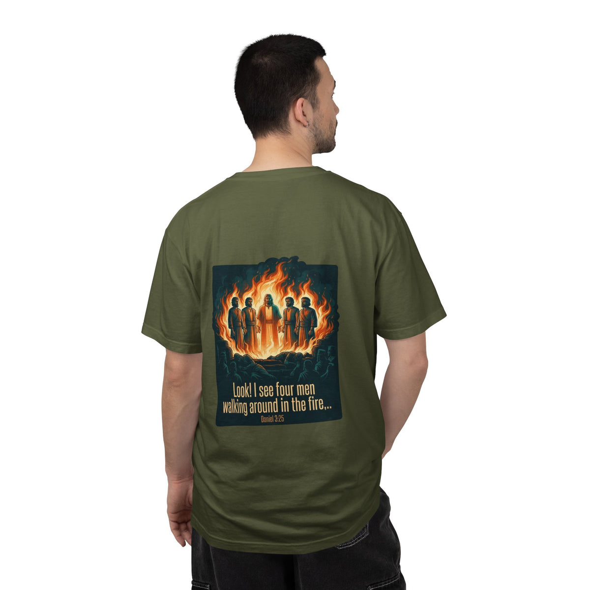 Christian Cross T-Shirt — ‘I see four men walking around in the fire’ Graphic Tee