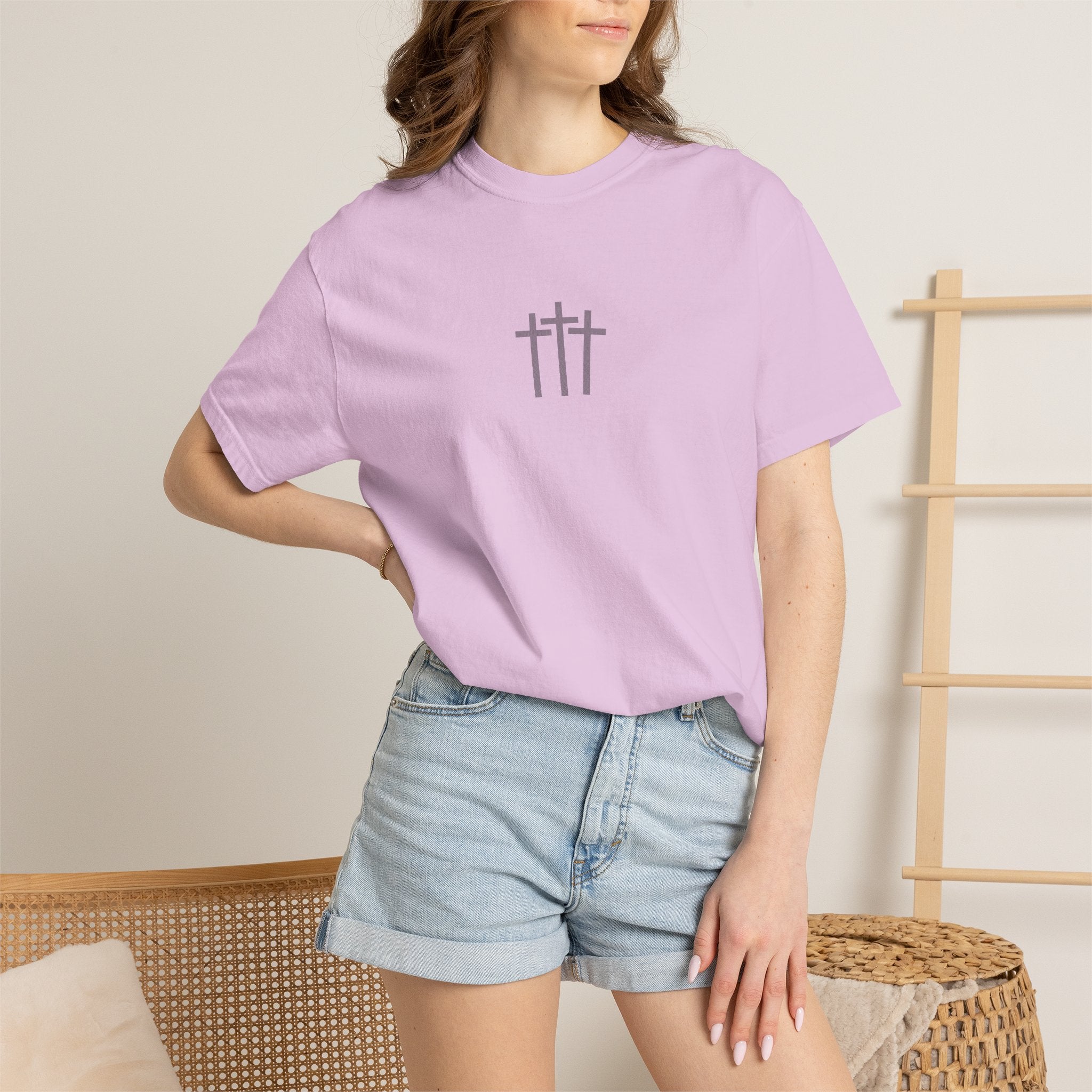 Faith Floral T-Shirt — Three Crosses Front with ‘Blessed are the Peacemakers’ Floral Back