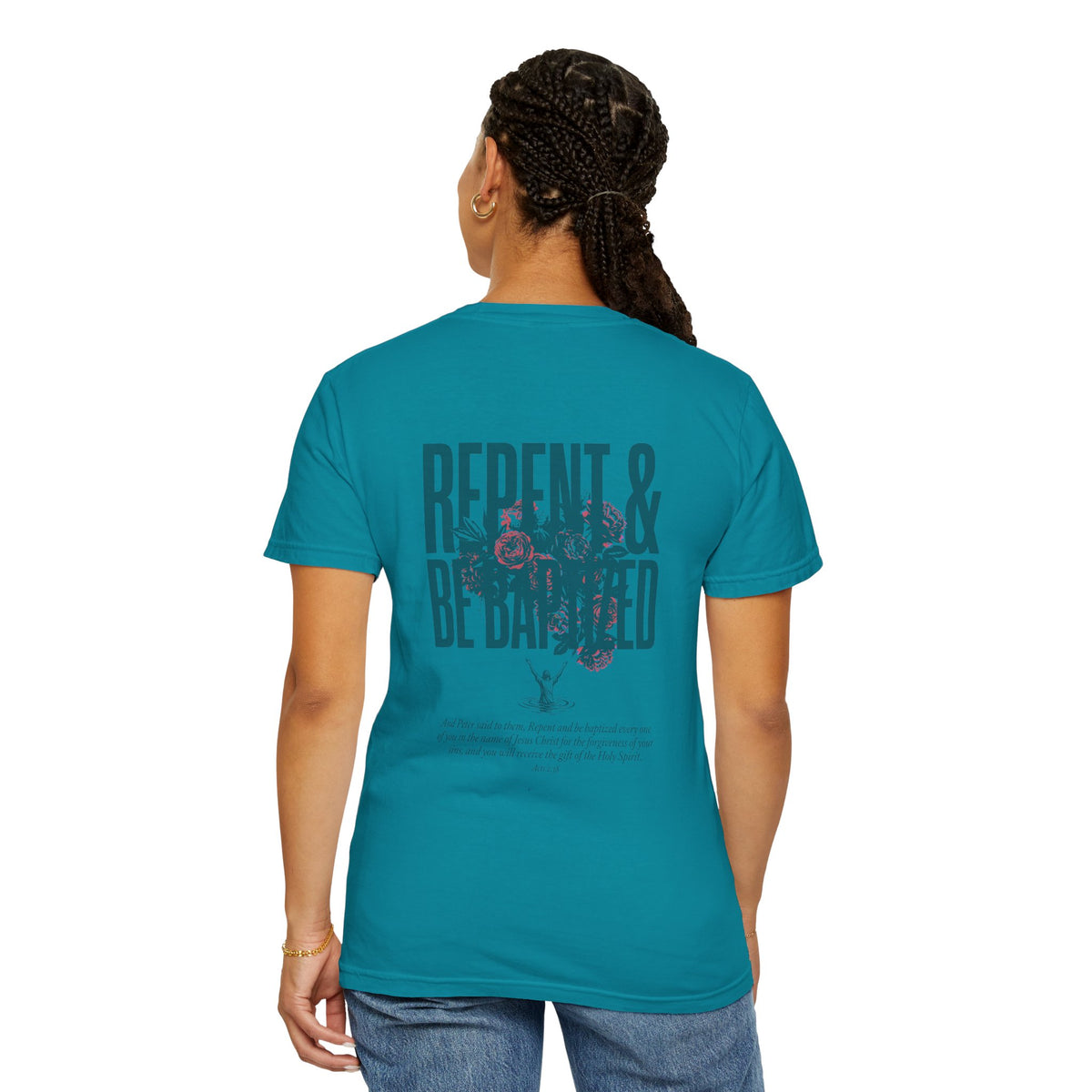 Repent & Be Baptized T-Shirt — Floral Cross Christian Graphic Tee
