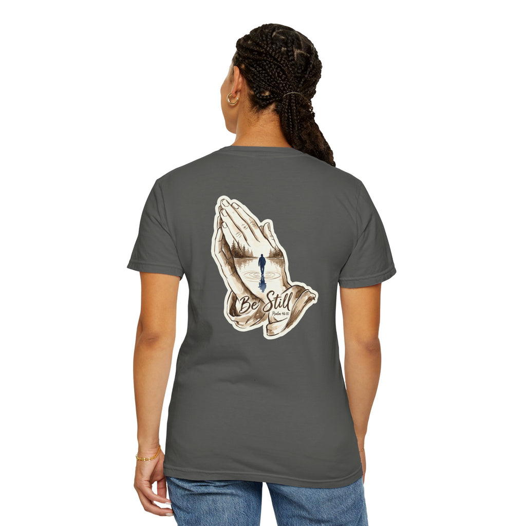 Be Still Prayer T-Shirt — Christian Faith Graphic Tee with Crosses