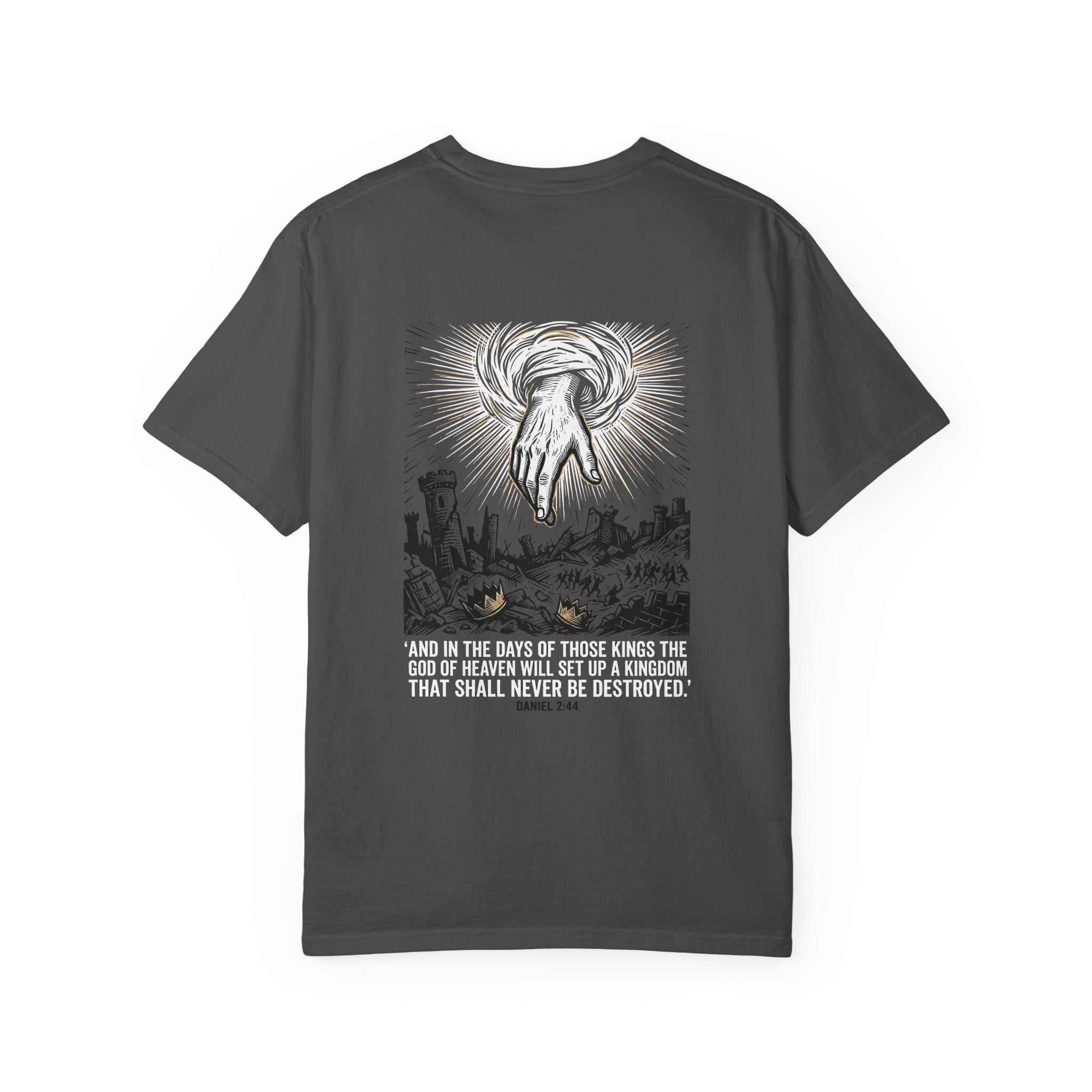 Christian Cross T-Shirt — 'Kingdom That Shall Never Be Destroyed' Graphic Tee