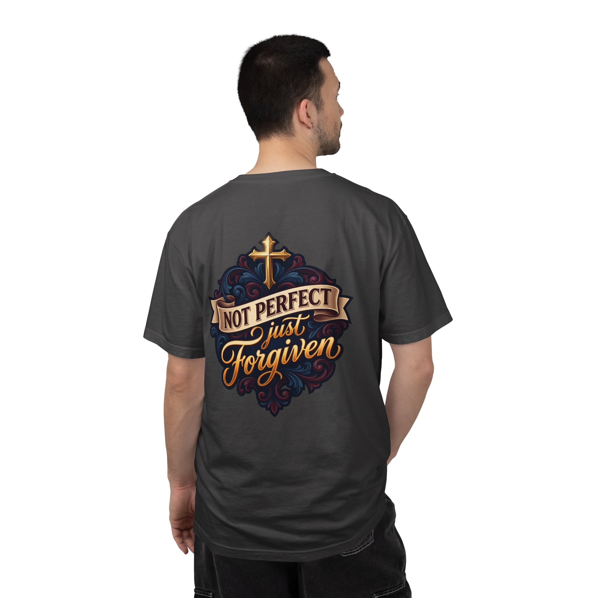 Christian Cross T-Shirt — "Not Perfect, Just Forgiven" Garment-Dyed Tee