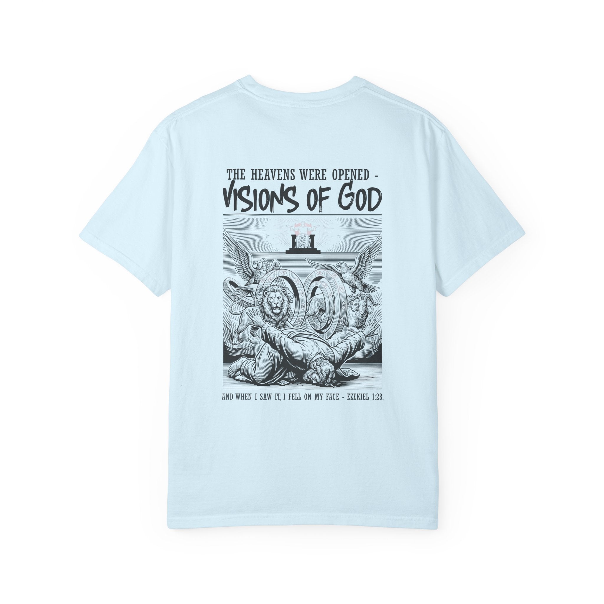 Religious T-Shirt — “Visions of God” Back Print with Small Cross