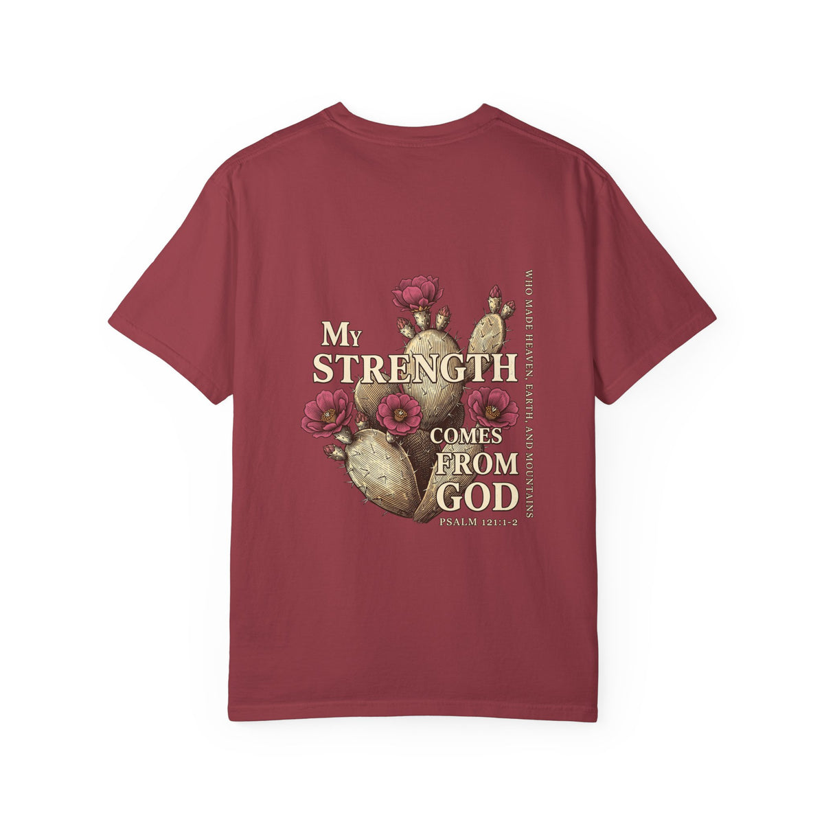 Christian Floral T‑Shirt — “My Strength Comes From God” Chest Cross Design