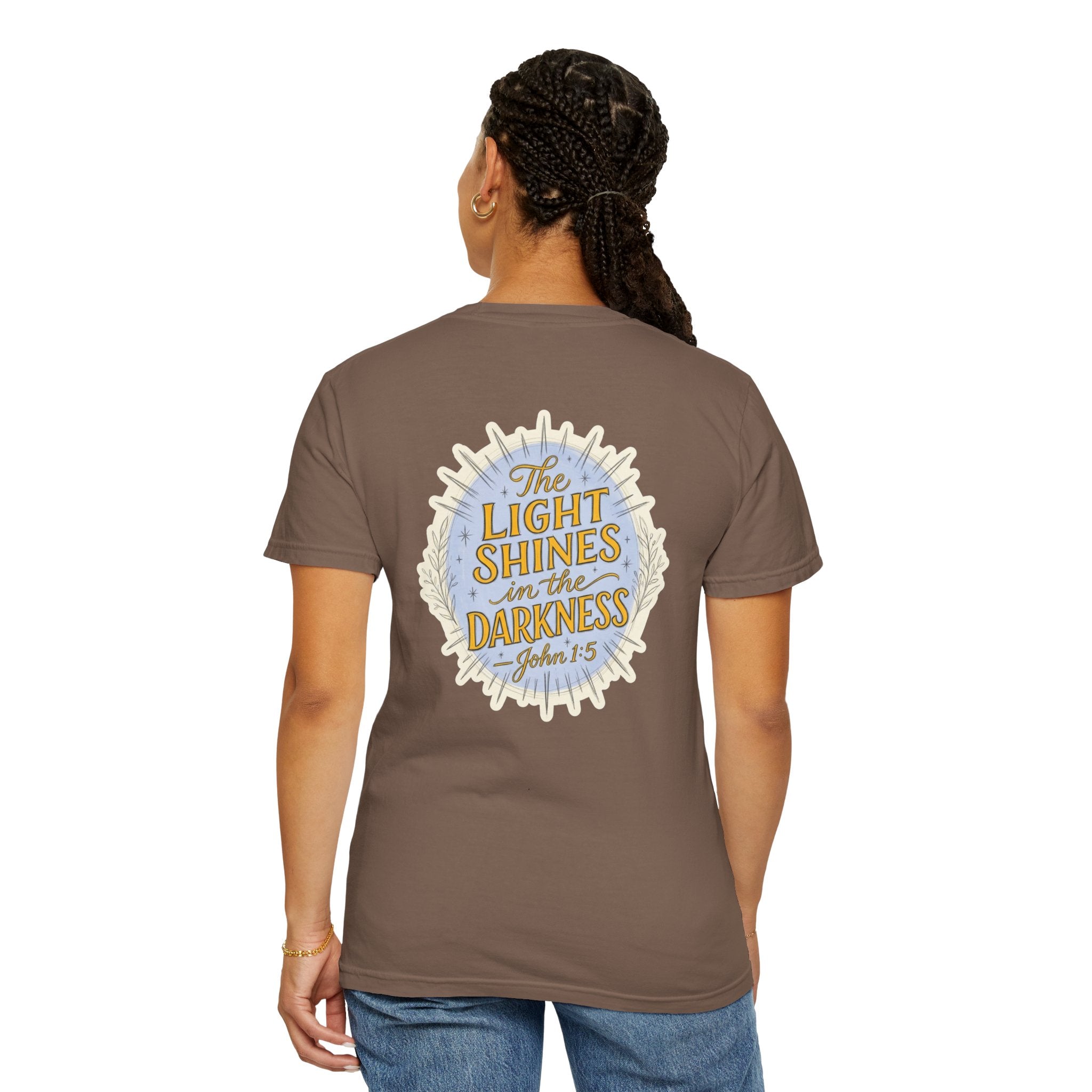Christian T-Shirt — “The Light Shines in the Darkness” Faith Tee