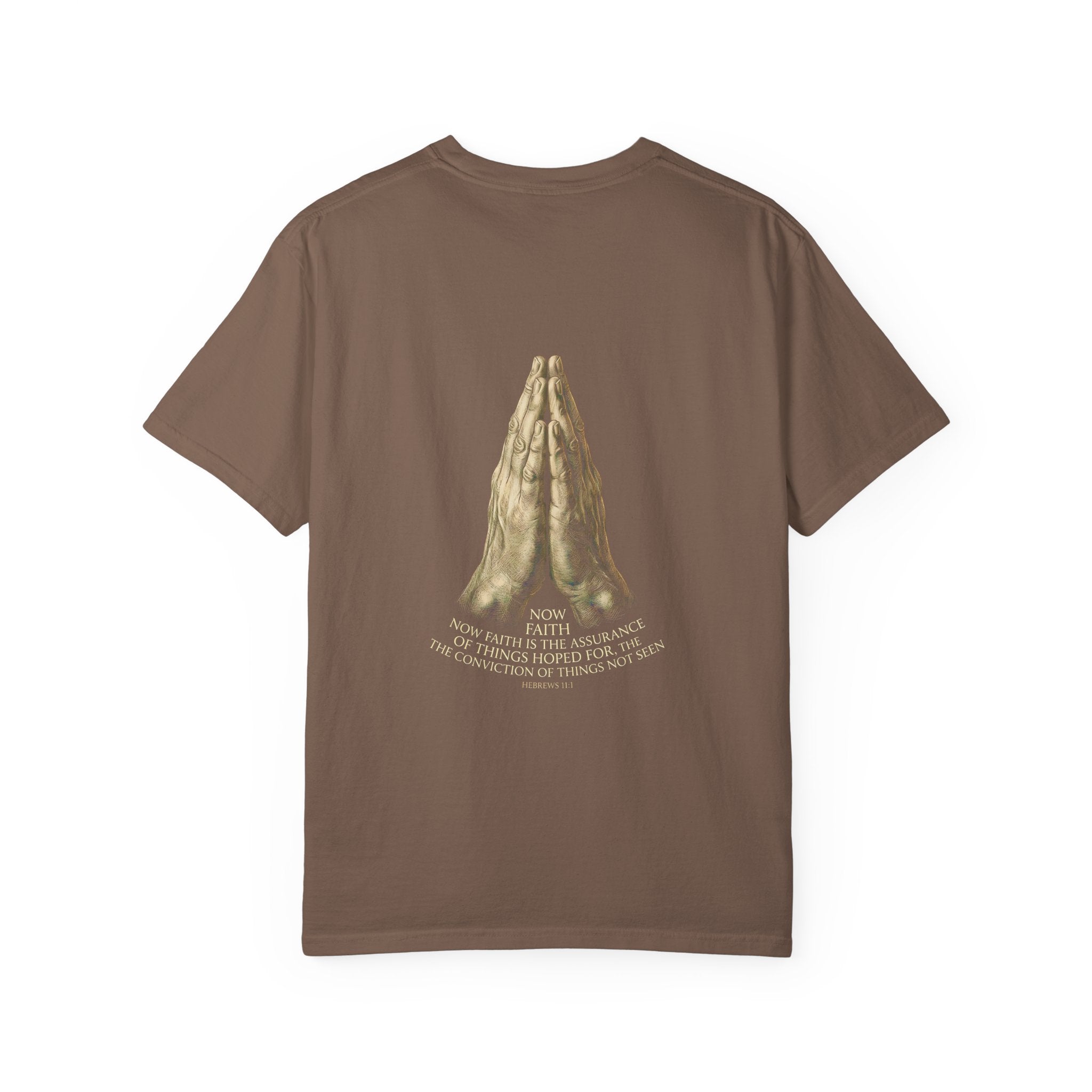 Prayer Hands Cross T‑Shirt — Christian Faith Tee with Back Scripture Design