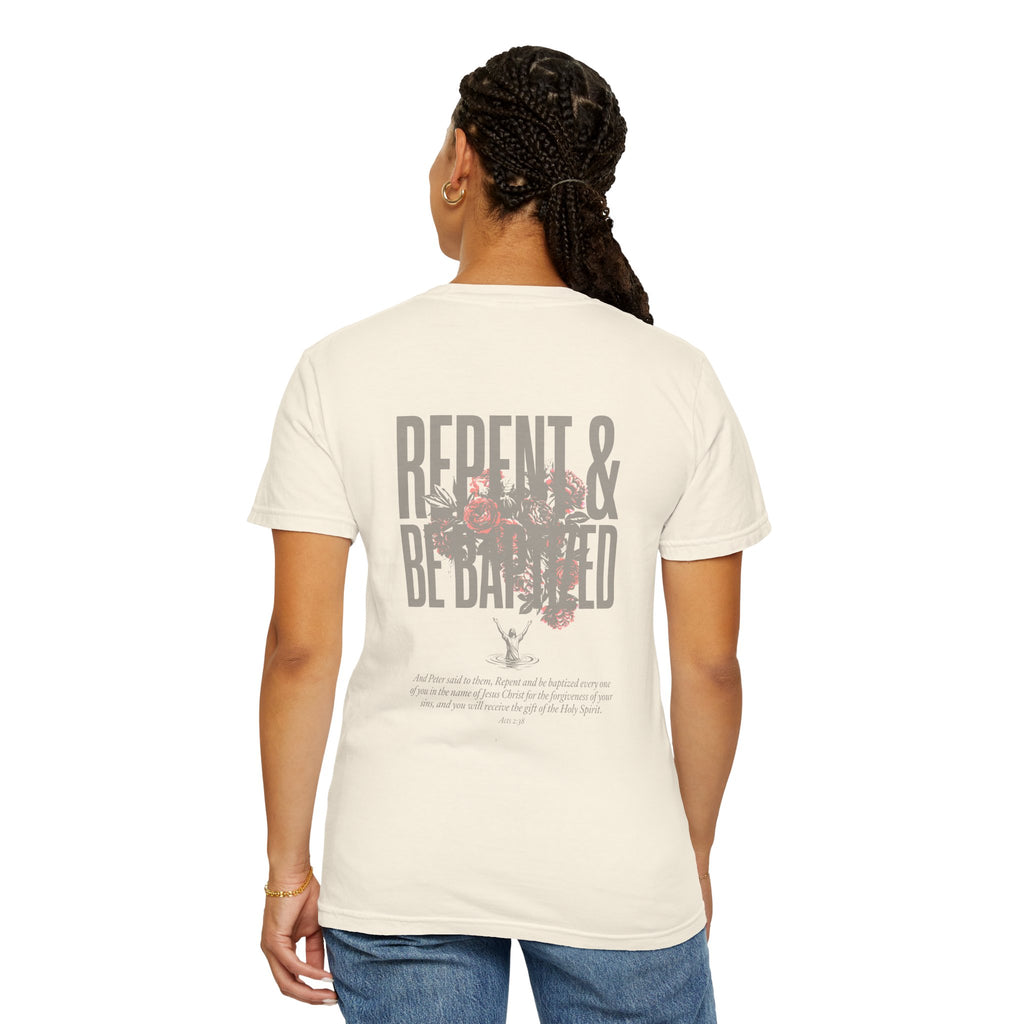 Repent & Be Baptized T-Shirt — Floral Cross Christian Graphic Tee