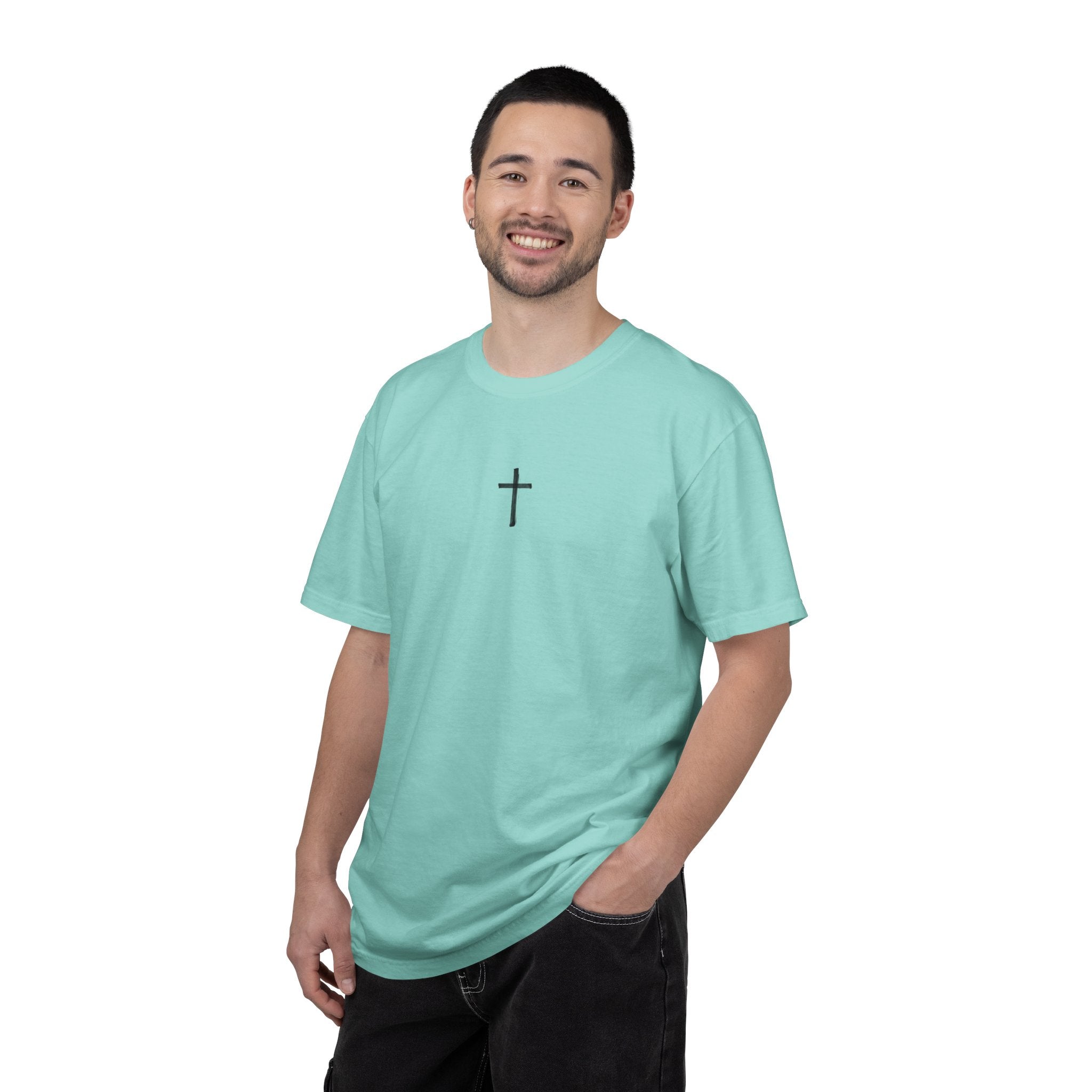 Christian Cross T-Shirt — "In Christ I Am Forgiven, Redeemed, Chosen" Faith Tee
