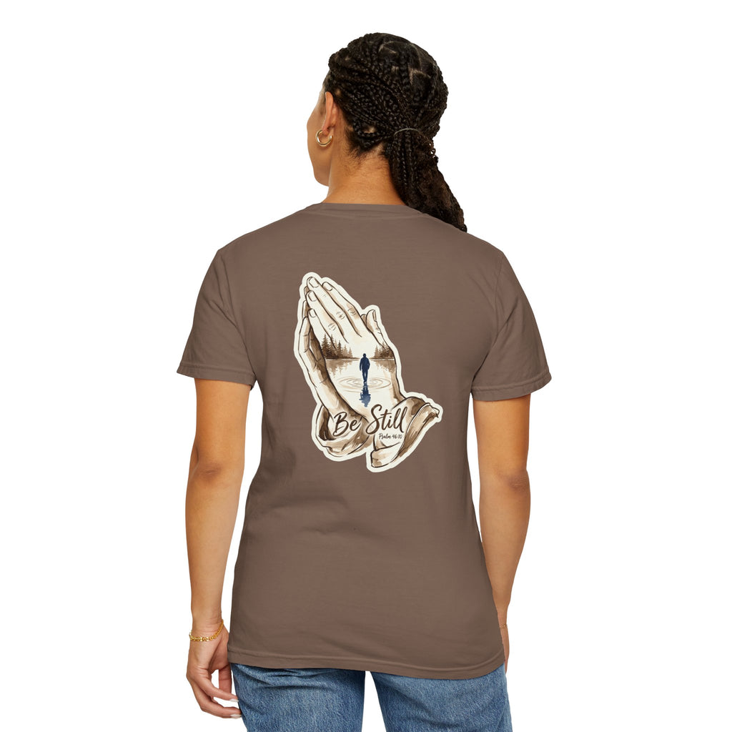 Be Still Prayer T-Shirt — Christian Faith Graphic Tee with Crosses