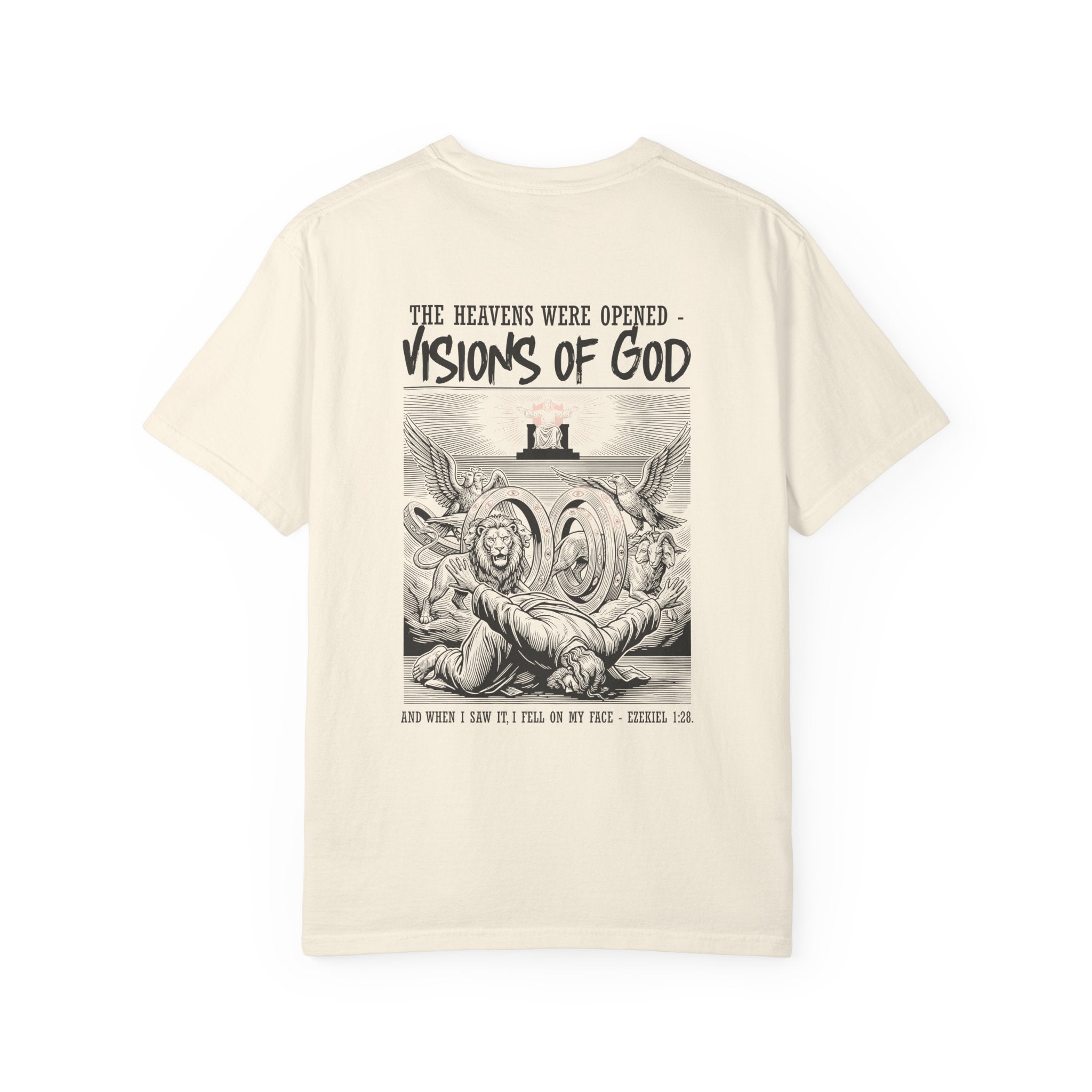 Religious T-Shirt — “Visions of God” Back Print with Small Cross