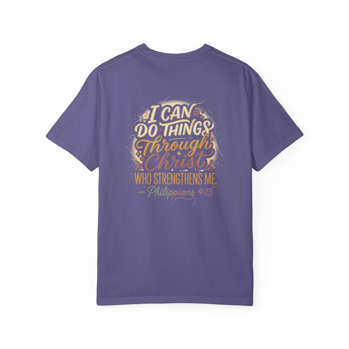 Christian Cross T-Shirt — "I Can Do All Things Through Christ" Inspirational Tee — Christian graphic back print