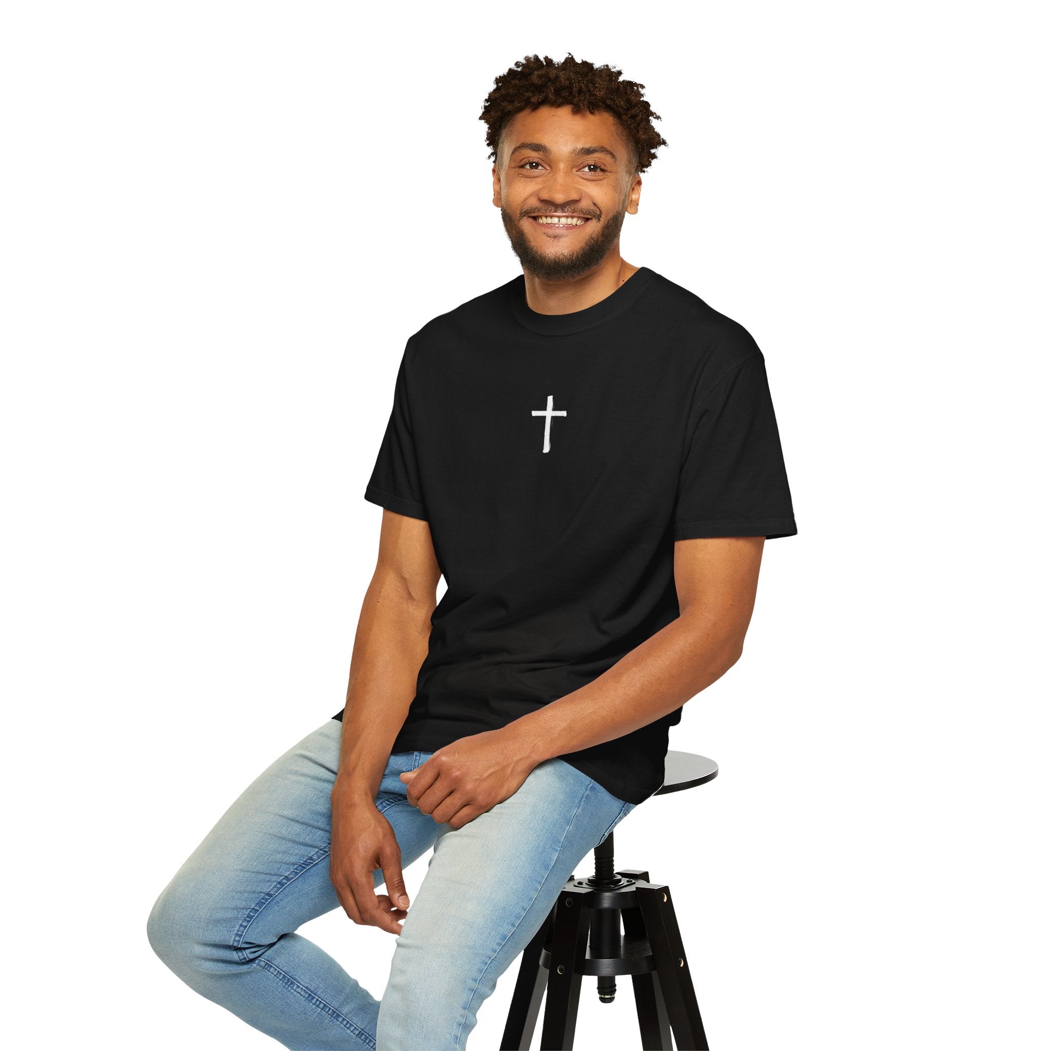 Christian Cross T-Shirt — "The harvest is plentiful, but the laborers are few" Back Graphic