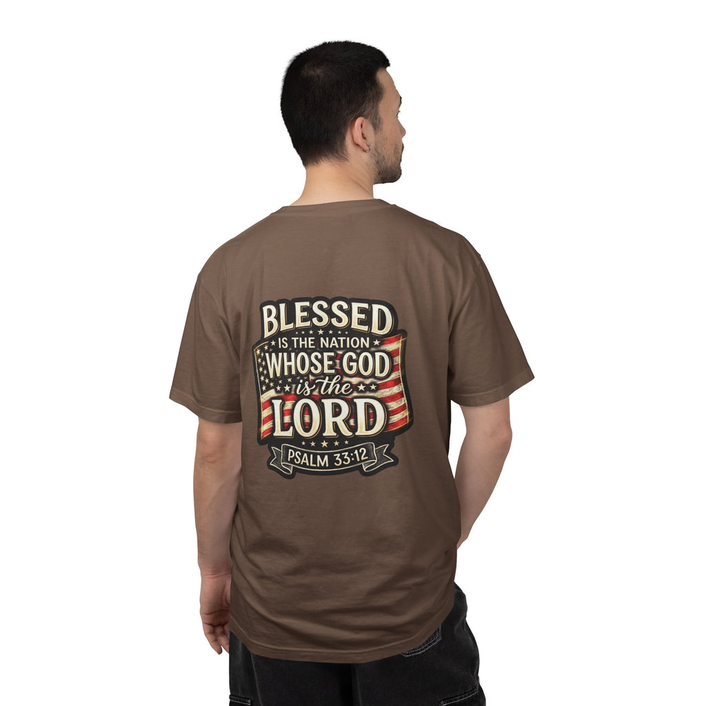 Christian Cross T-Shirt — "Blessed is the nation whose God is the Lord" Psalms Tee