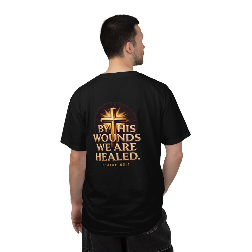 Christian Cross T-Shirt — "By His Wounds We Are Healed" Faith Tee