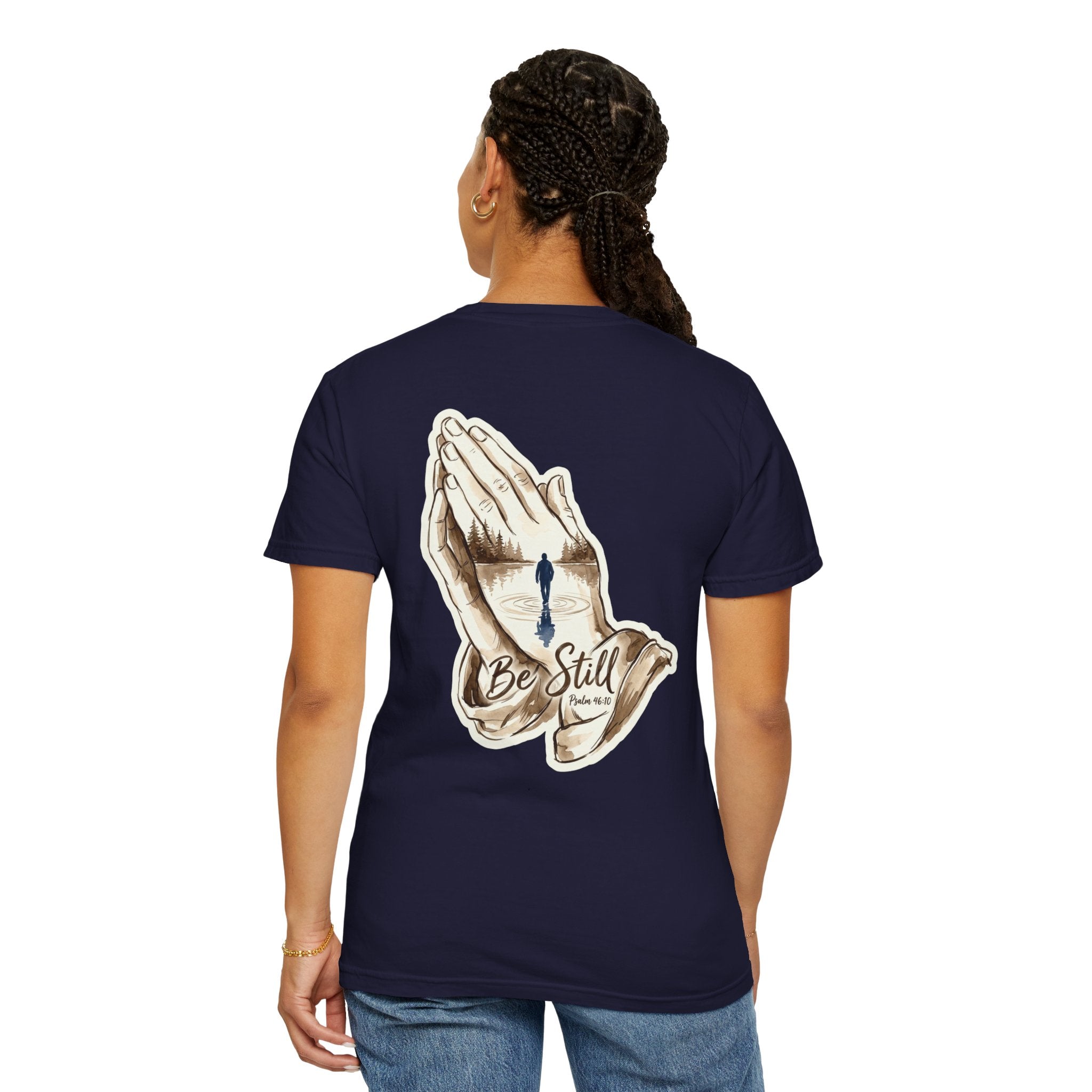 Be Still Prayer T-Shirt — Christian Faith Graphic Tee with Crosses