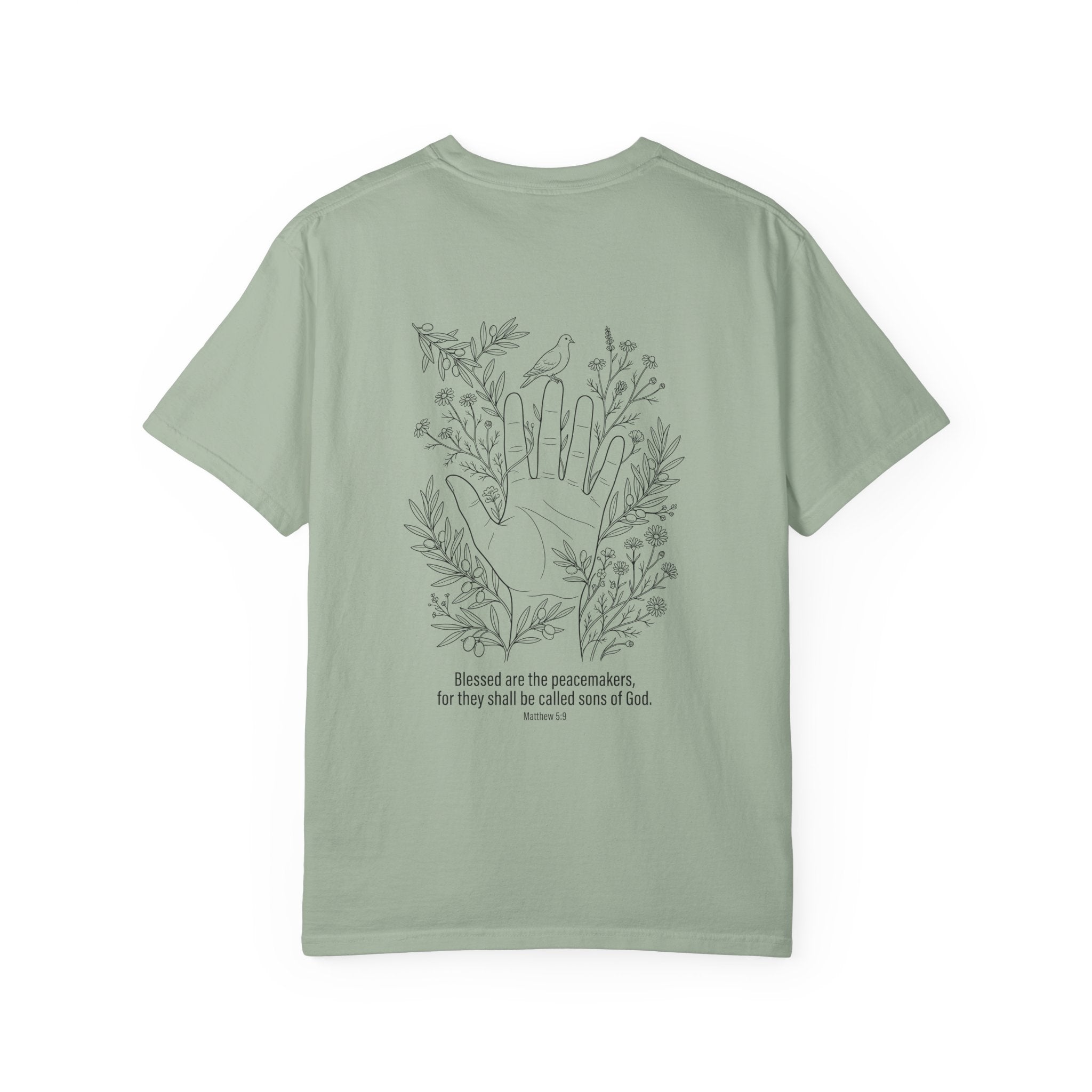 Faith Floral T-Shirt — Three Crosses Front with ‘Blessed are the Peacemakers’ Floral Back