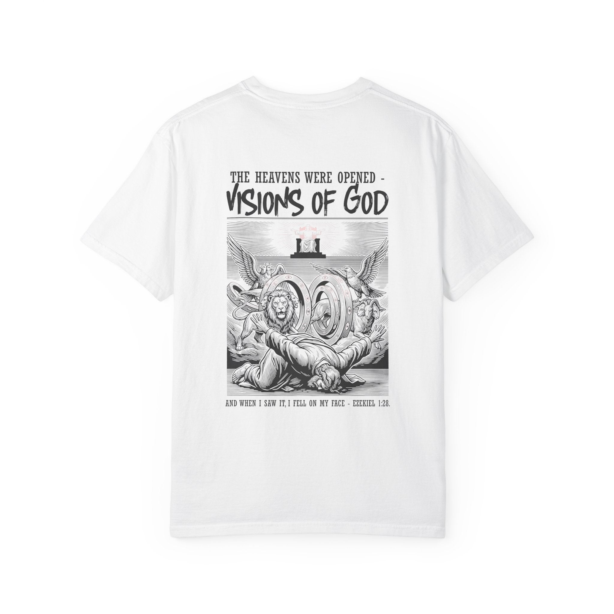 Religious T-Shirt — “Visions of God” Back Print with Small Cross