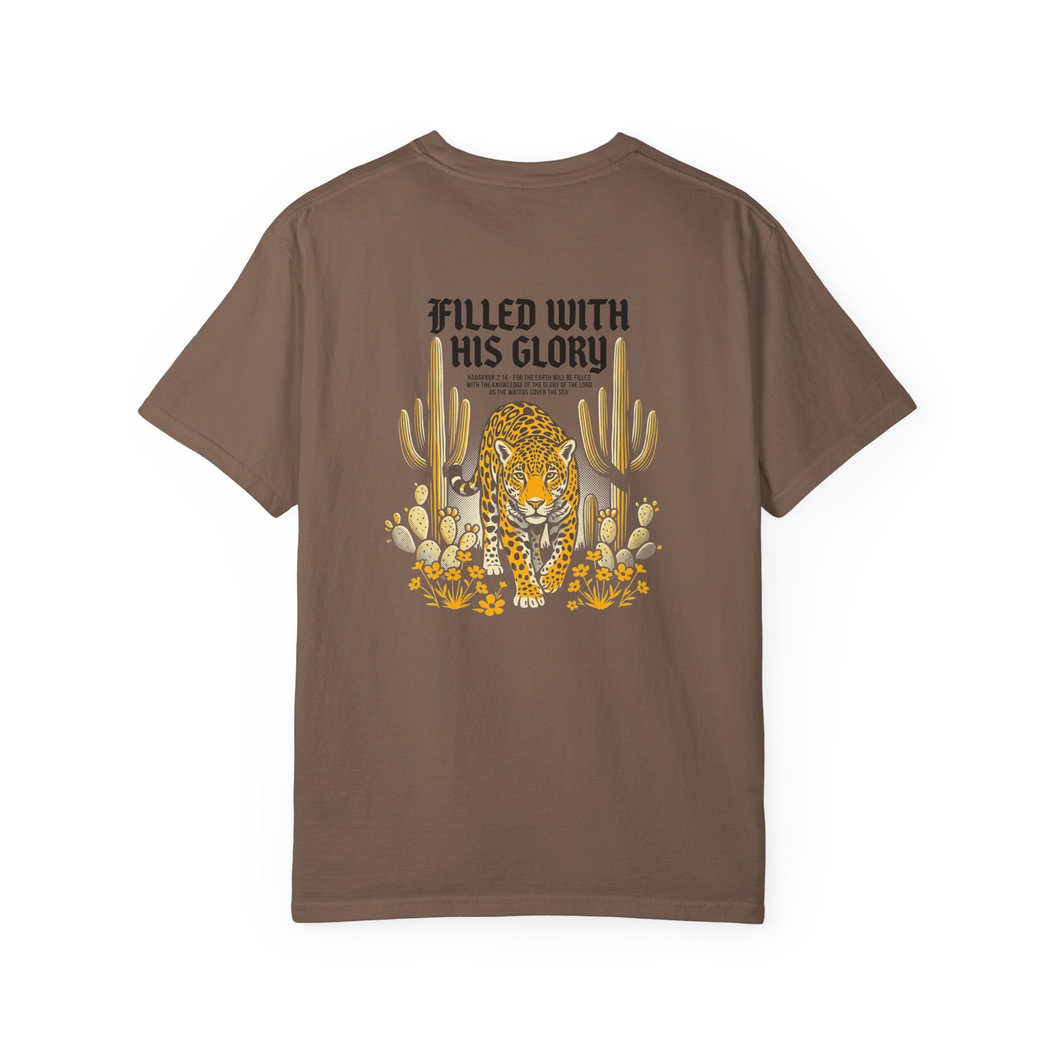 Christian Leopard Desert T-Shirt — "Filled With His Glory" Back Print