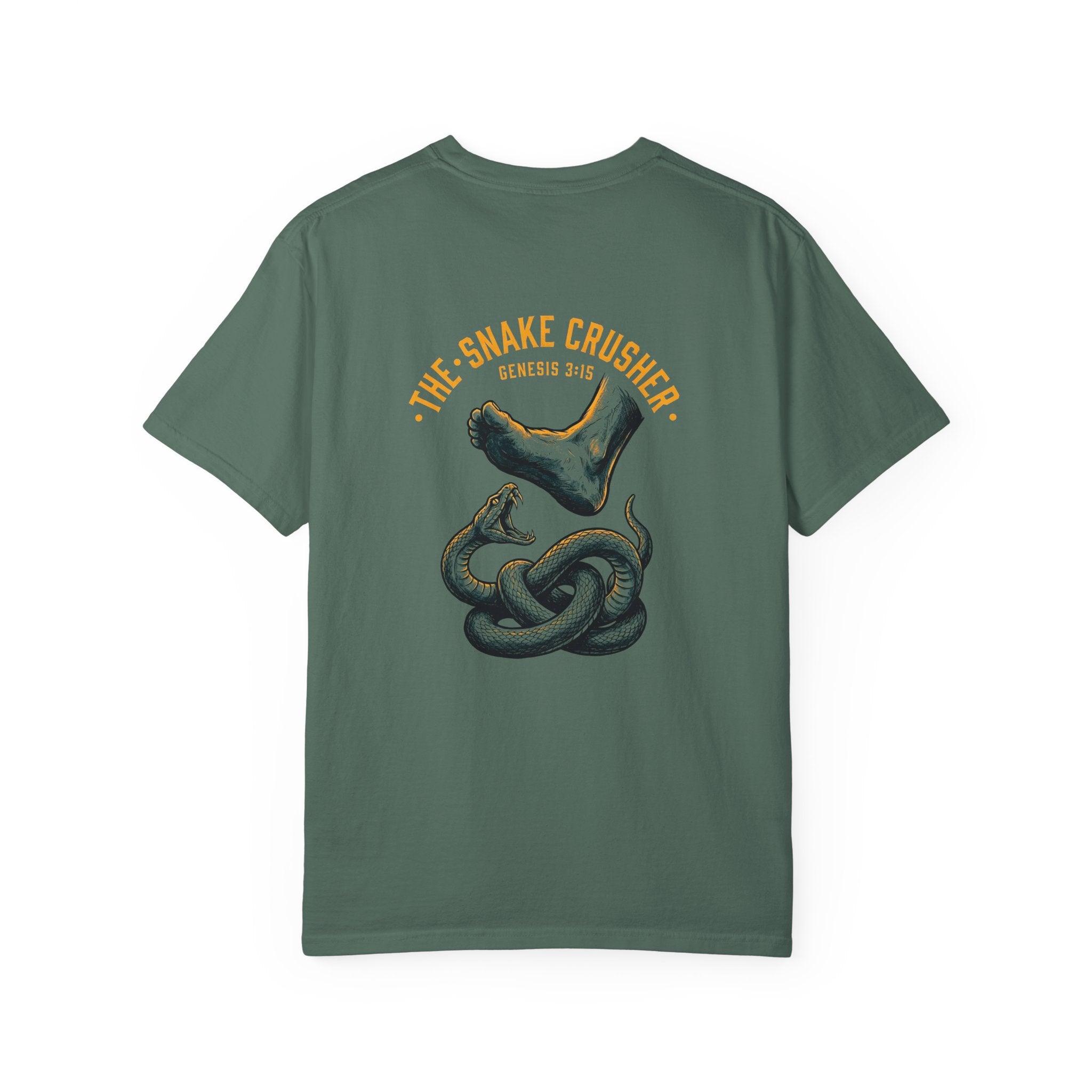 Snake Crusher T‑Shirt — Foot Crushing Serpent Graphic with Cross