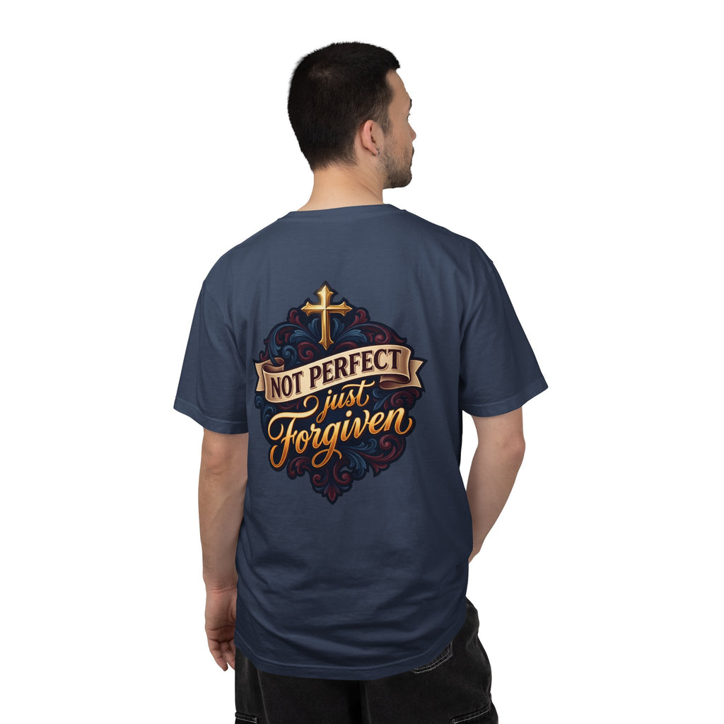 Christian Cross T-Shirt — "Not Perfect, Just Forgiven" Garment-Dyed Tee
