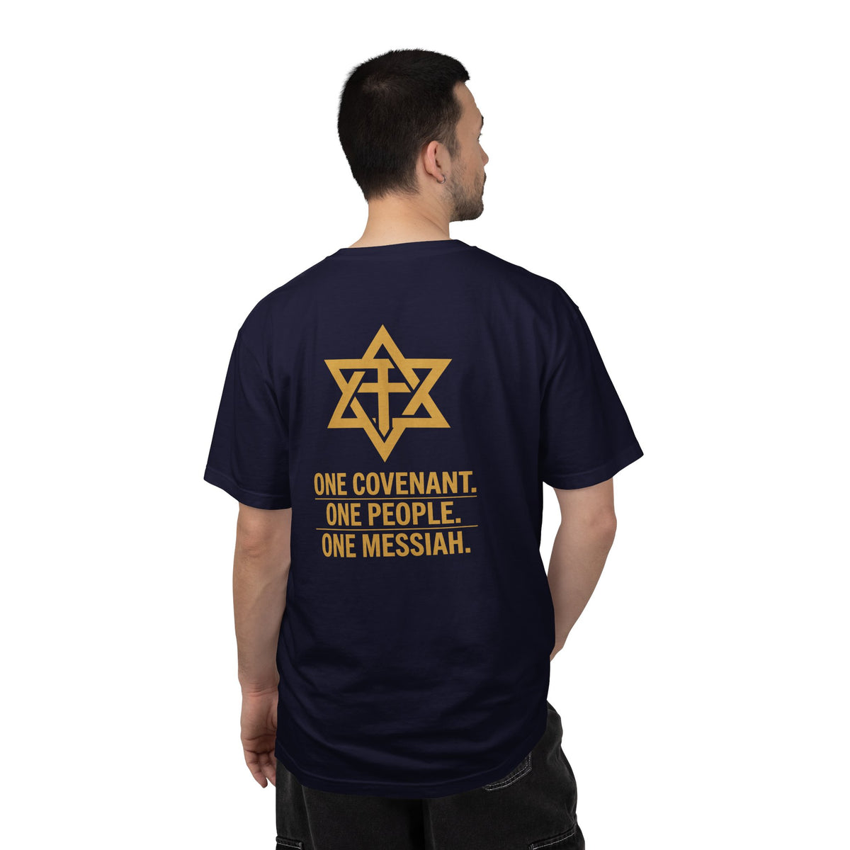One Covenant One People One Messiah T-Shirt — Interfaith Star & Cross Design